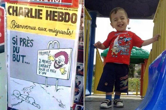 Charlie Hebdo criticised for cartoon "mocking drowned Syrian boy" - VIDEO